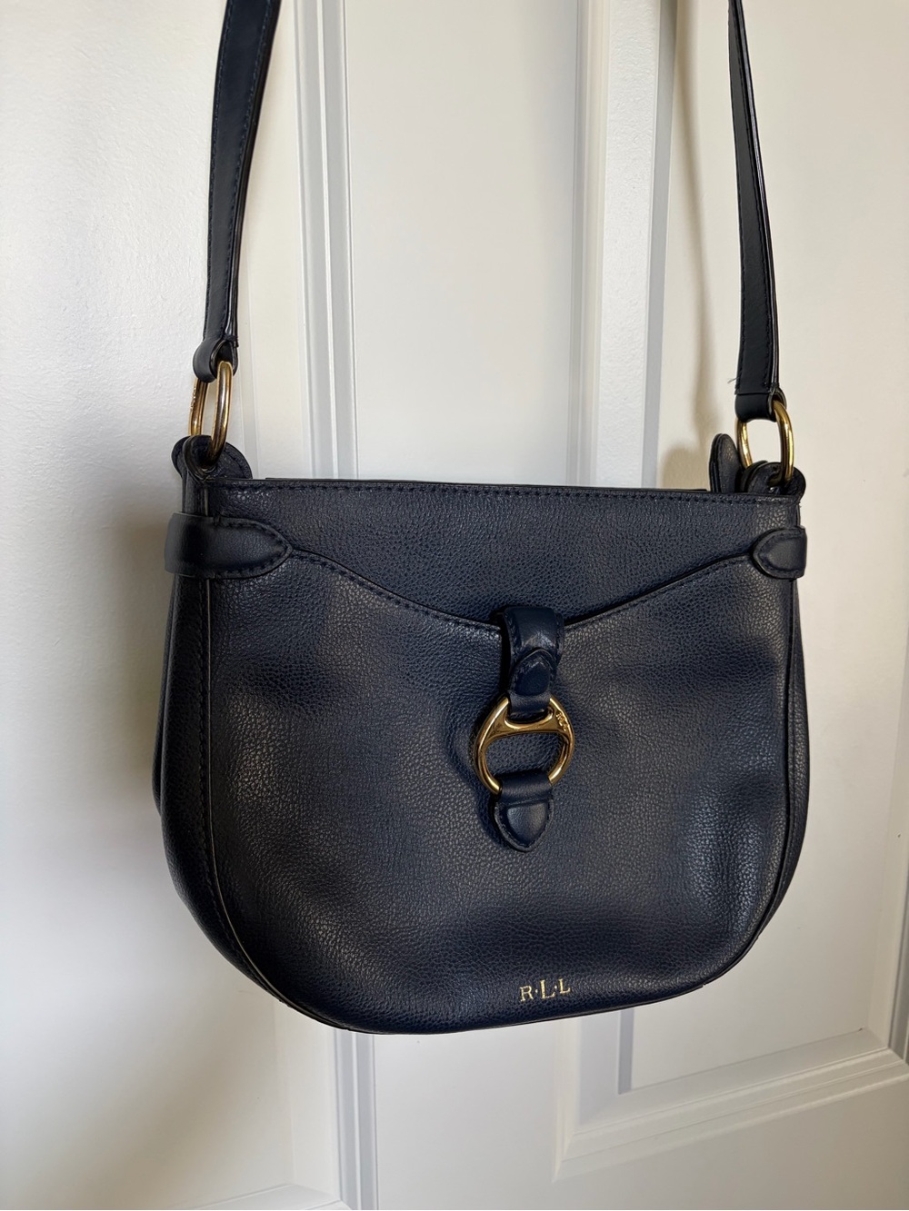 Lauren Ralph Lauren Navy Leather Crossbody with Gold Ring Hardware